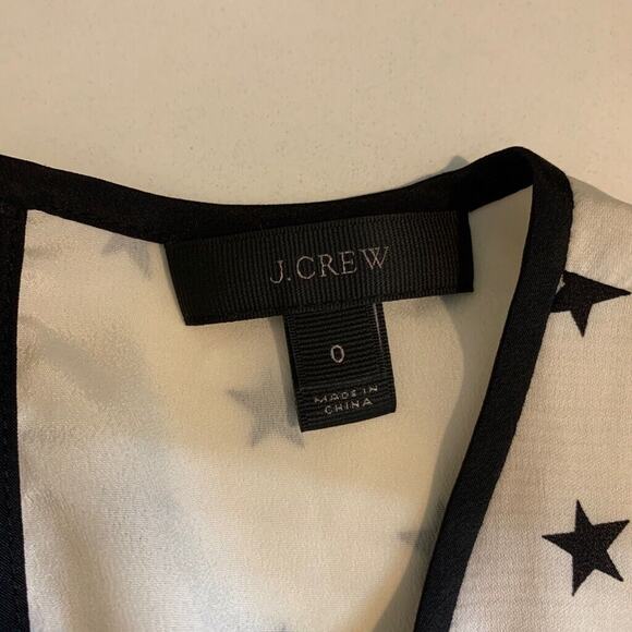 J Crew Blouse Womens 0 White Black Silk Blend Ruffle Star Print Keyhole Back Top - Picture 7 of 14